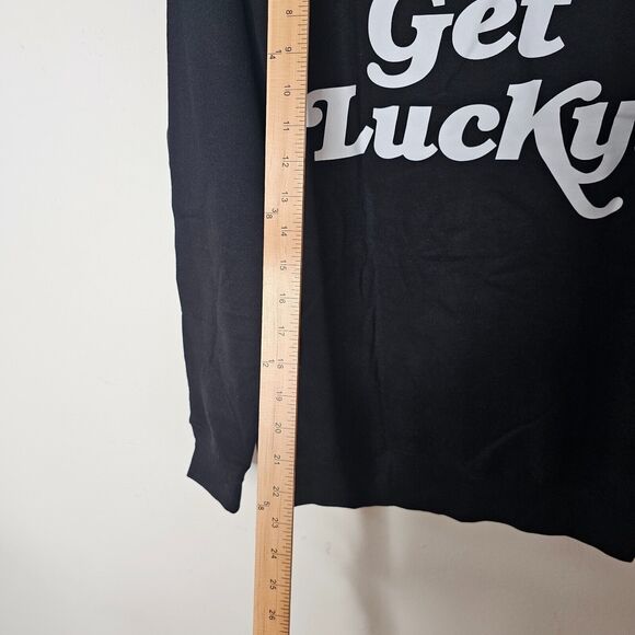 NWOT Black White Noods Get Lucky! Long Sleeve Front Pocket Hoodie Sweater Medium - Picture 4 of 5